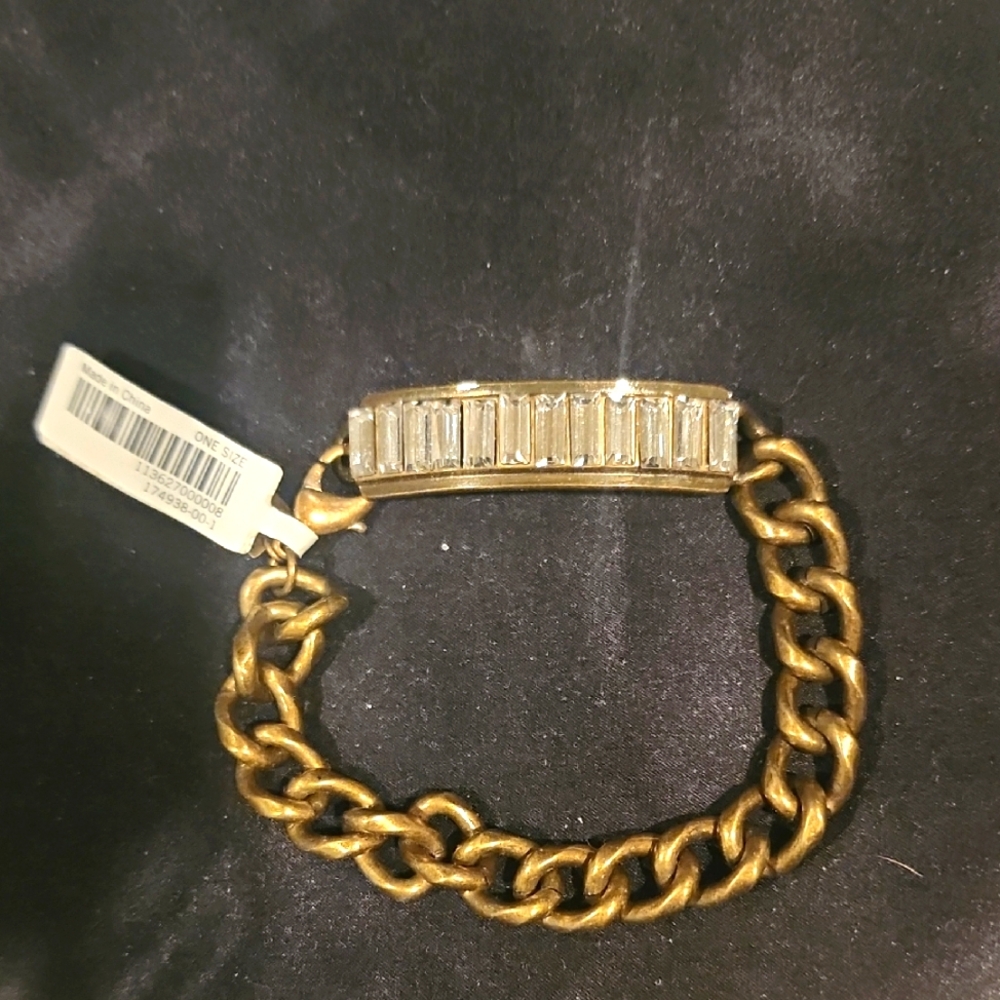 NWT Banana Republic Brass & Crystal Art Deco Chainlink Bracelet